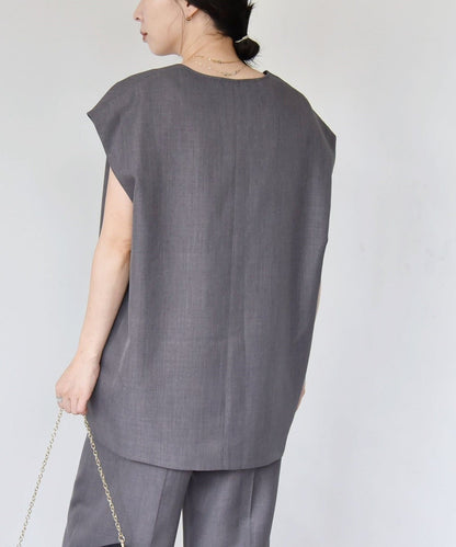 quaranciel:〈洗濯機可能〉ウーステッド フレンチスリーブ Vネック ベスト ジレ
