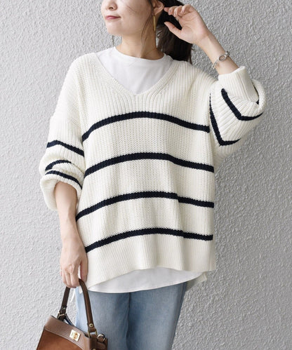 【WEB限定】〈手洗い可能〉スキッパーニット×ロンTセット 21FW