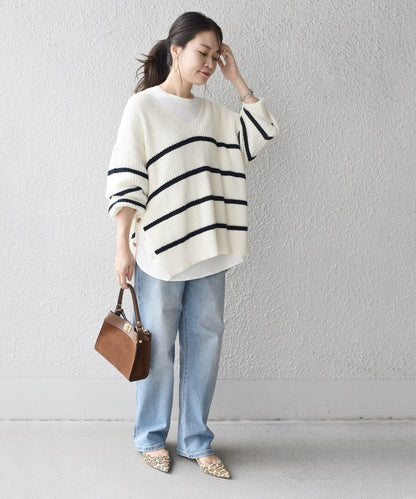【WEB限定】〈手洗い可能〉スキッパーニット×ロンTセット 21FW
