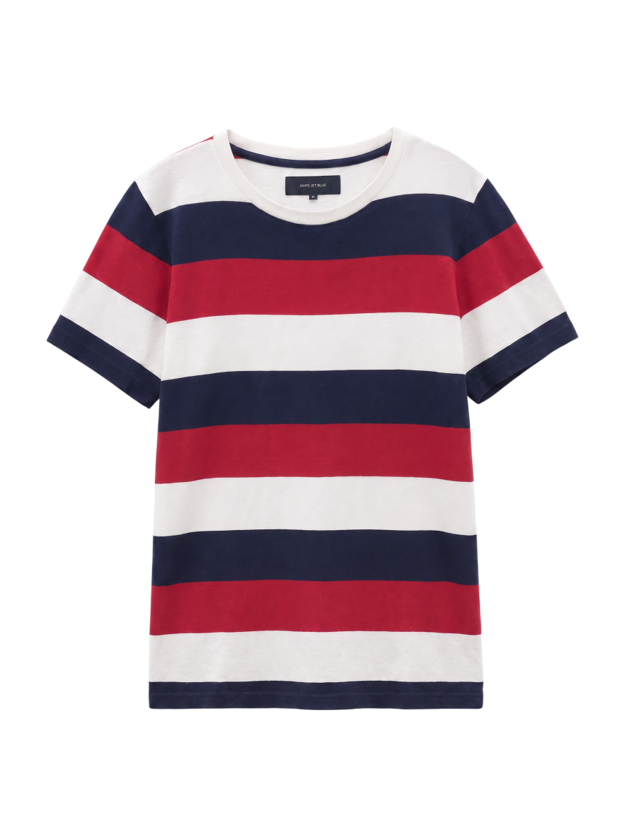 SHIPS JET BLUE:BORDER CREW NECK S/S T