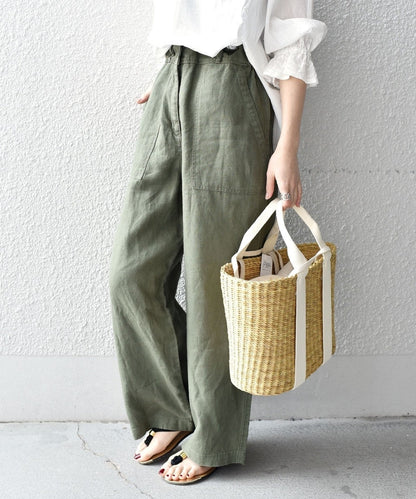 【WEB限定】〈手洗い可能〉リネンキャンバスポケットパンツ