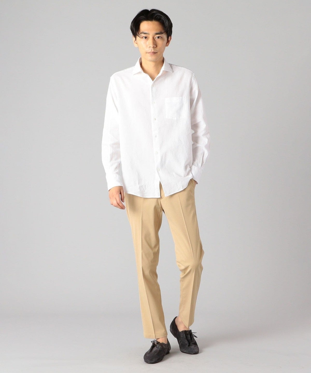 SHIPS: <ストレッチ> セミワイドカラー レノクロス シャツ