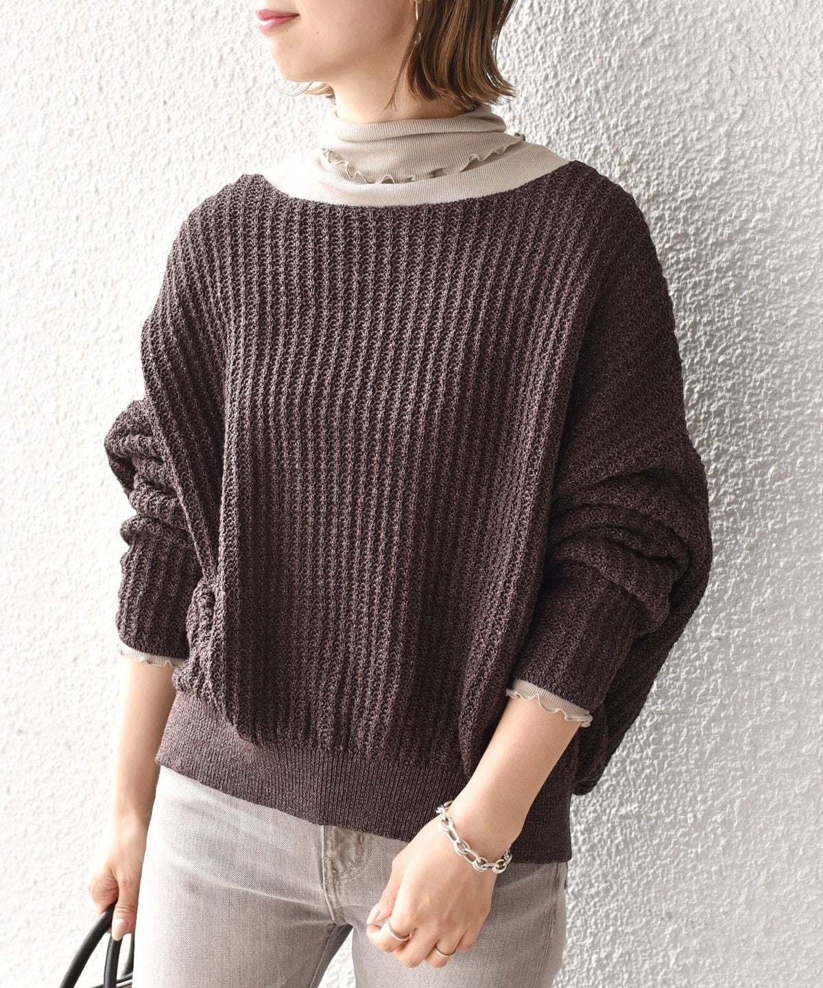 〈手洗い可能〉コットンペーパークルーネックプルオーバー