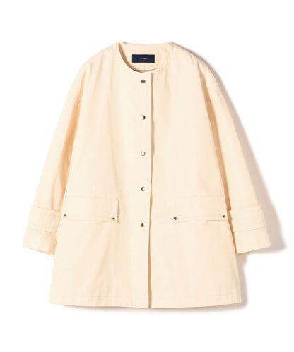 〈撥水加工/手洗い可能〉綿 ナイロン ギャバ ノーカラー ミディ コート 24SS