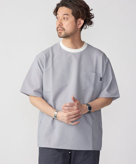SHIPS: COOLMAX(R) シアサッカー ストライプ クルーネック Tシャツ