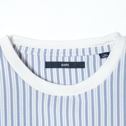 SHIPS: COOLMAX(R) シアサッカー ストライプ クルーネック Tシャツ