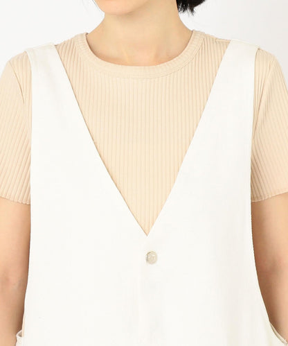 【SHIPS別注】UNIVERSAL OVERALL: Vネックジャンパースカートwhite