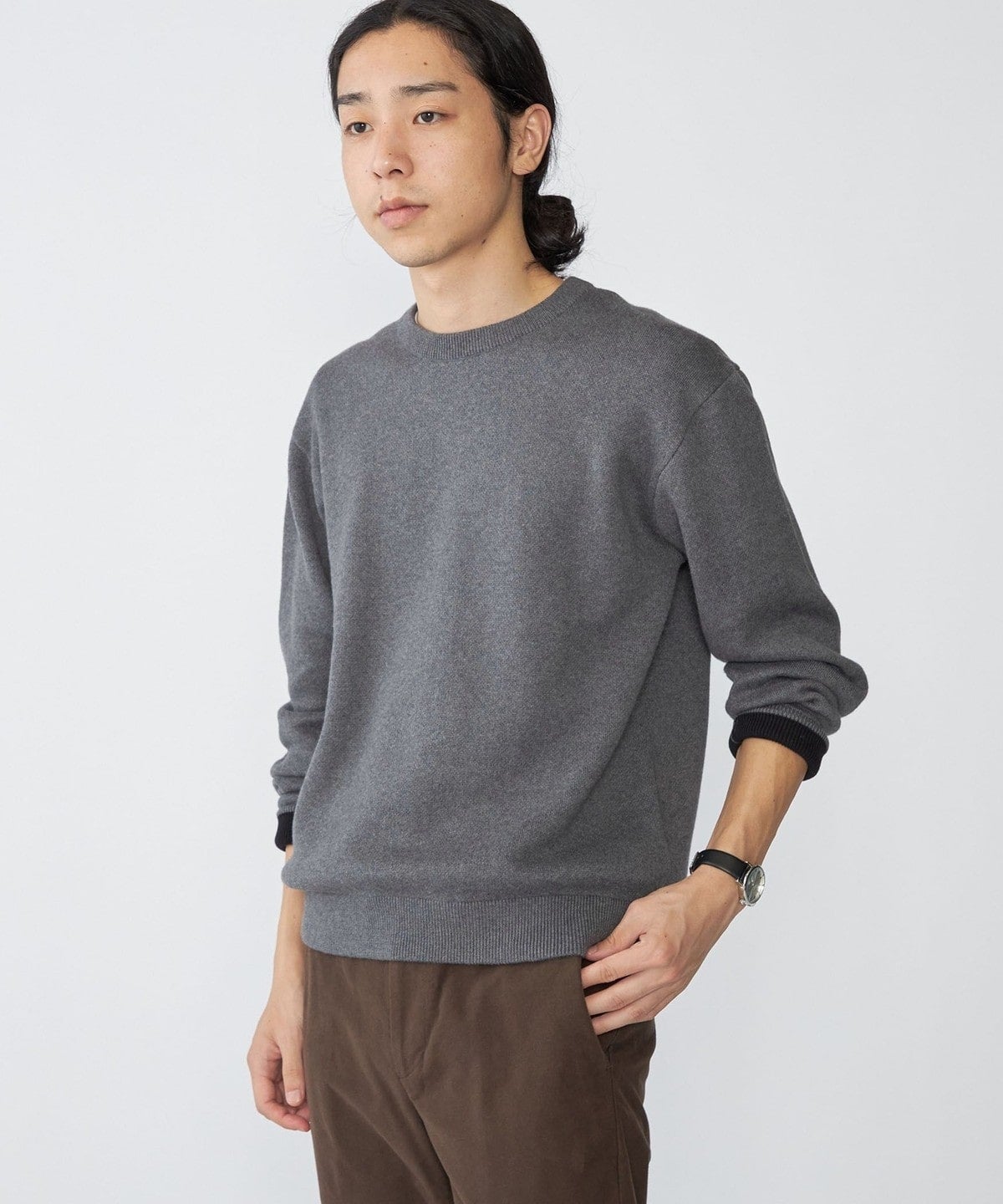 SHIPS:〈手洗い可能〉コットン カシミヤ 単色 クルーネック ニット