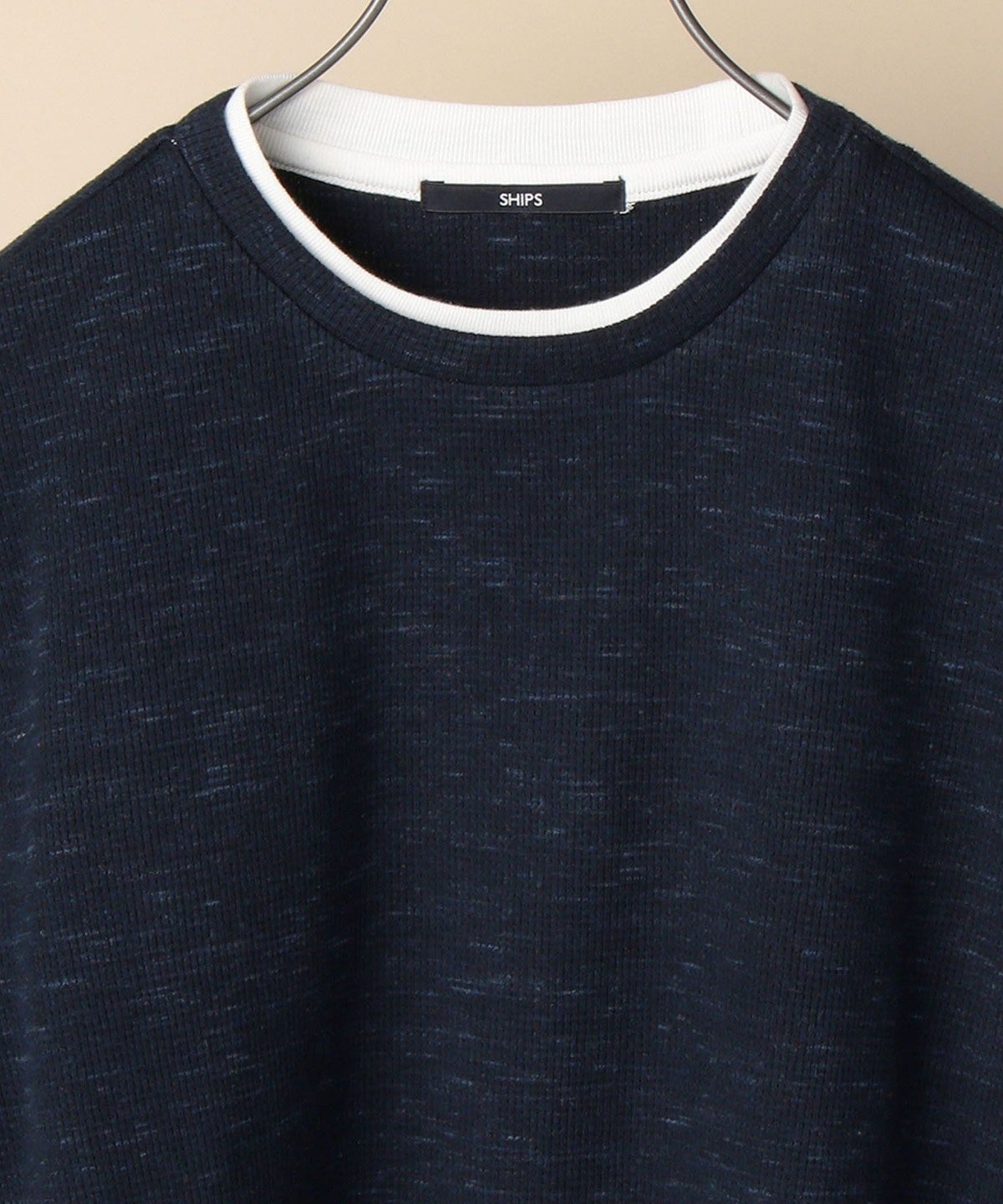 SHIPS: ワッフル フェイクレイヤード クルーネック ロングスリーブ Tシャツ (ロンT)