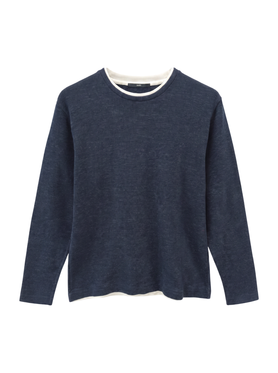 SHIPS: ワッフル フェイクレイヤード クルーネック ロングスリーブ Tシャツ (ロンT)