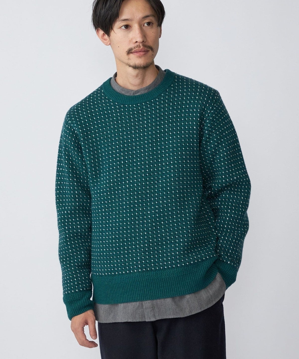 SHIPS: ジャカード バーズアイ クルーネック ニット