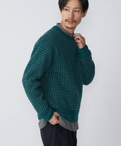 SHIPS: ジャカード バーズアイ クルーネック ニット