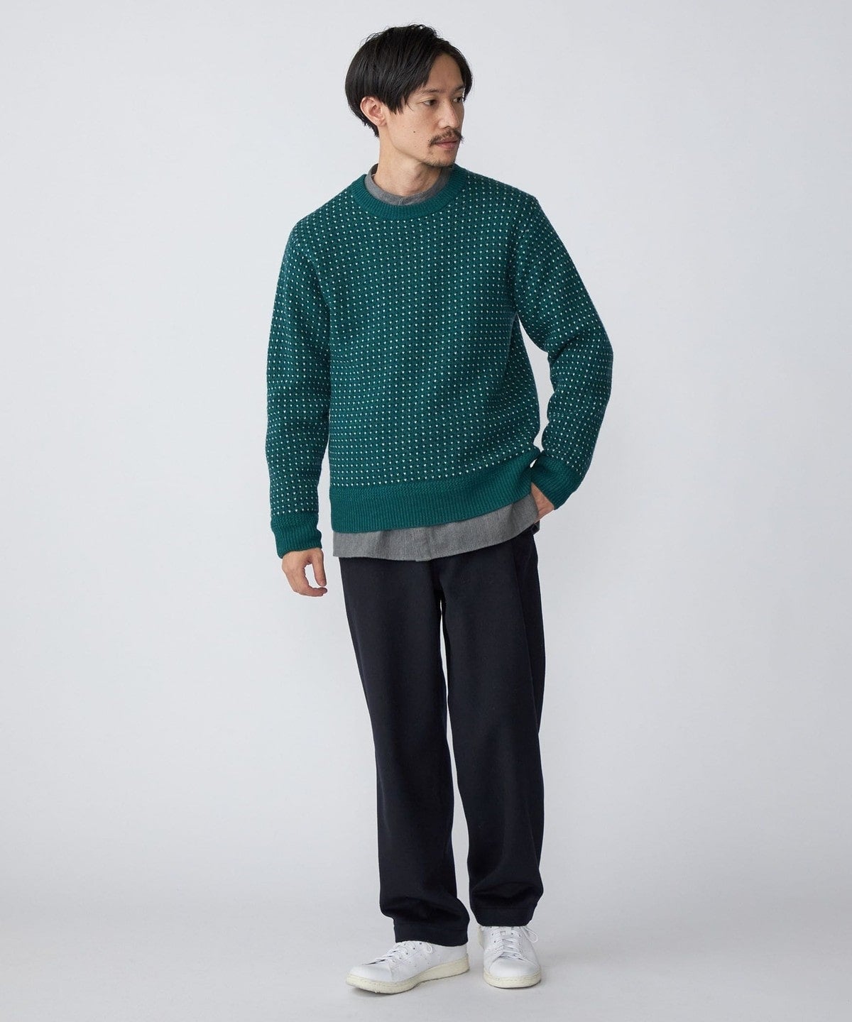 SHIPS: ジャカード バーズアイ クルーネック ニット