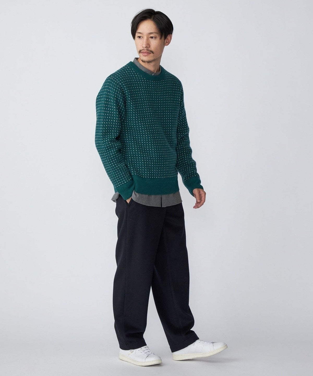 SHIPS: ジャカード バーズアイ クルーネック ニット