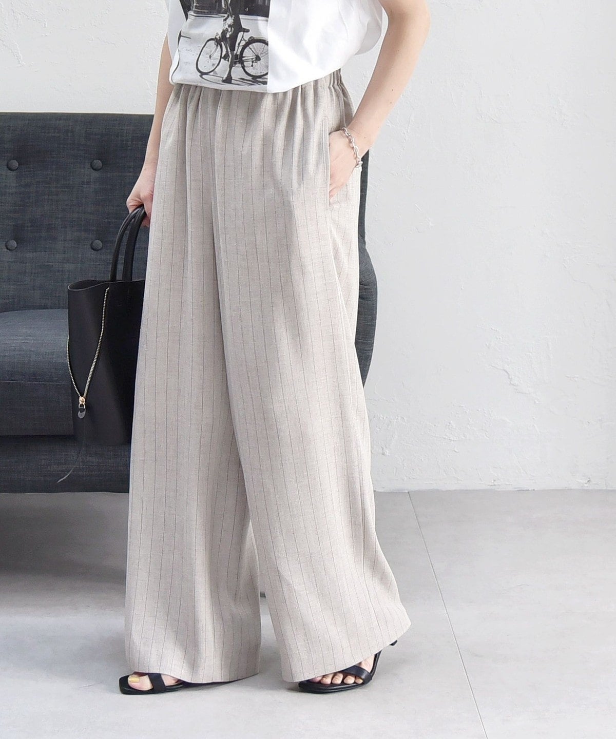 quaranciel:〈洗濯可能〉ストライプ イージー ワイド パンツ（セットアップ対応）