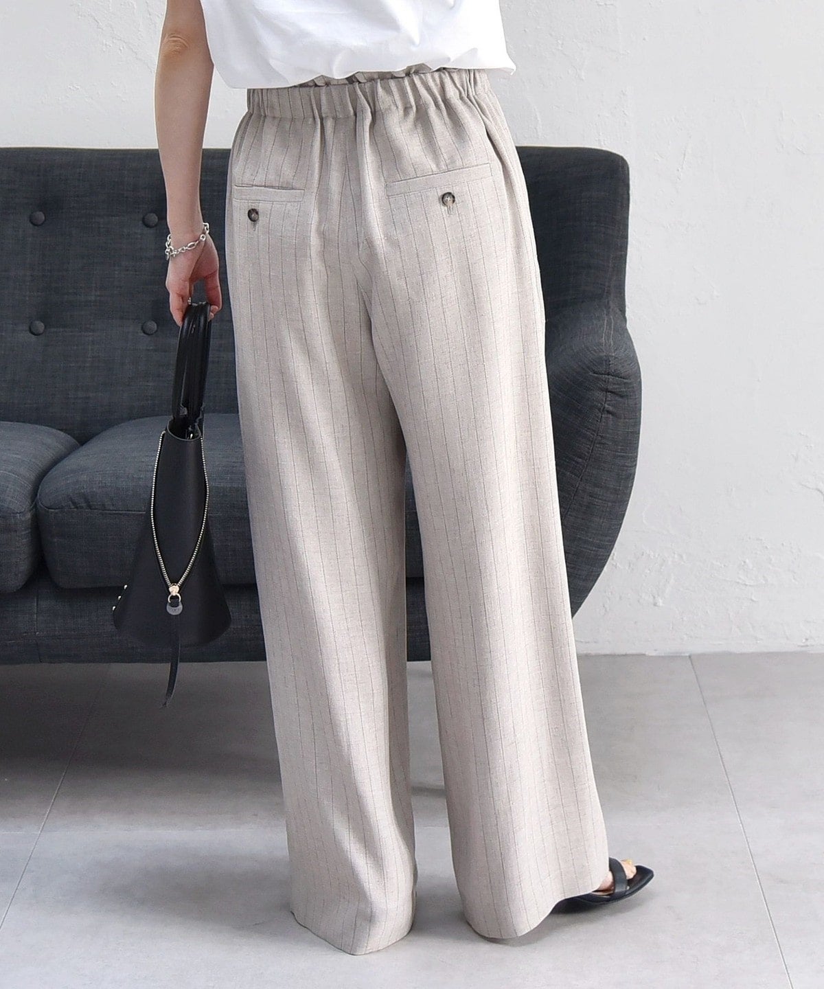 quaranciel:〈洗濯可能〉ストライプ イージー ワイド パンツ（セットアップ対応）