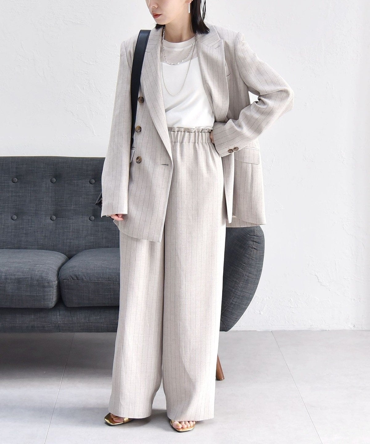 quaranciel:〈洗濯可能〉ストライプ イージー ワイド パンツ（セットアップ対応）