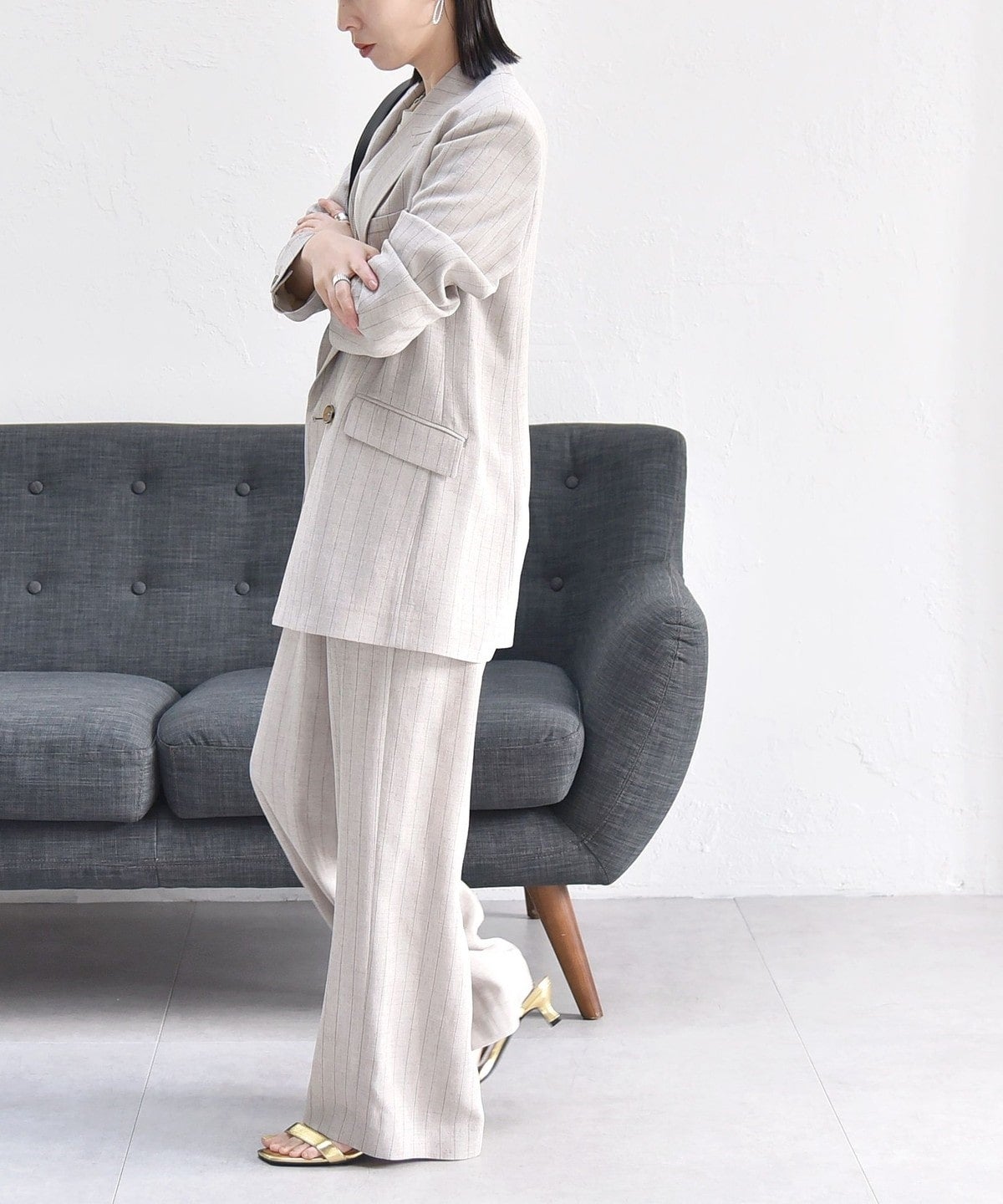 quaranciel:〈洗濯可能〉ストライプ イージー ワイド パンツ（セットアップ対応）