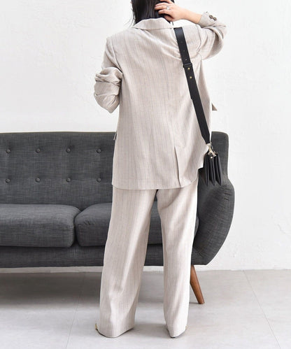 quaranciel:〈洗濯可能〉ストライプ イージー ワイド パンツ（セットアップ対応）