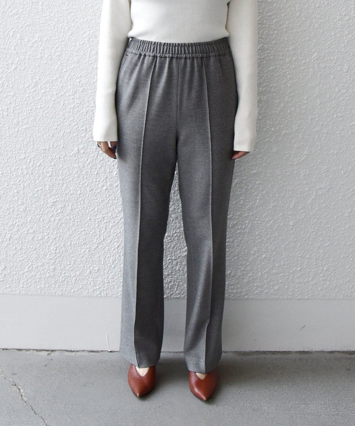 SHIPS any:〈ウォッシャブル〉ピンタック セミフレア イージー チェック フルレングス パンツ