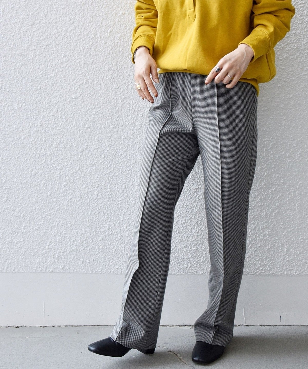 SHIPS any:〈ウォッシャブル〉ピンタック セミフレア イージー チェック フルレングス パンツ