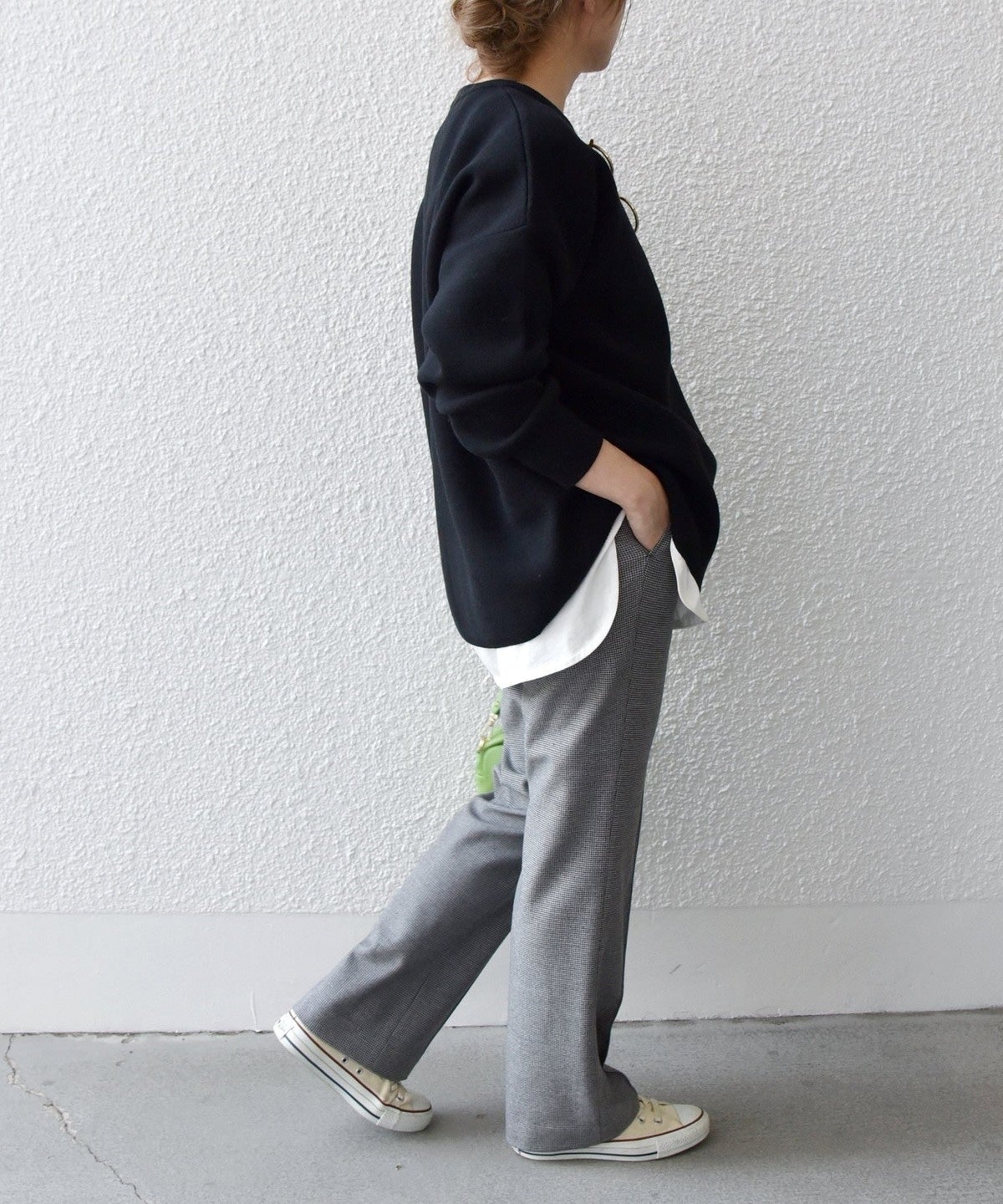 SHIPS any:〈ウォッシャブル〉ピンタック セミフレア イージー チェック フルレングス パンツ