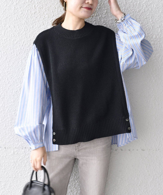 〈手洗い可能〉ニットコンビシャツ
