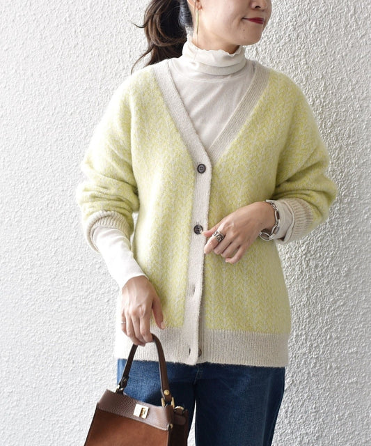 【SHIPS別注】BATONER:ヘリンボーンモヘヤカーディガン