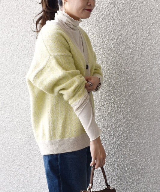 【SHIPS別注】BATONER:ヘリンボーンモヘヤカーディガン