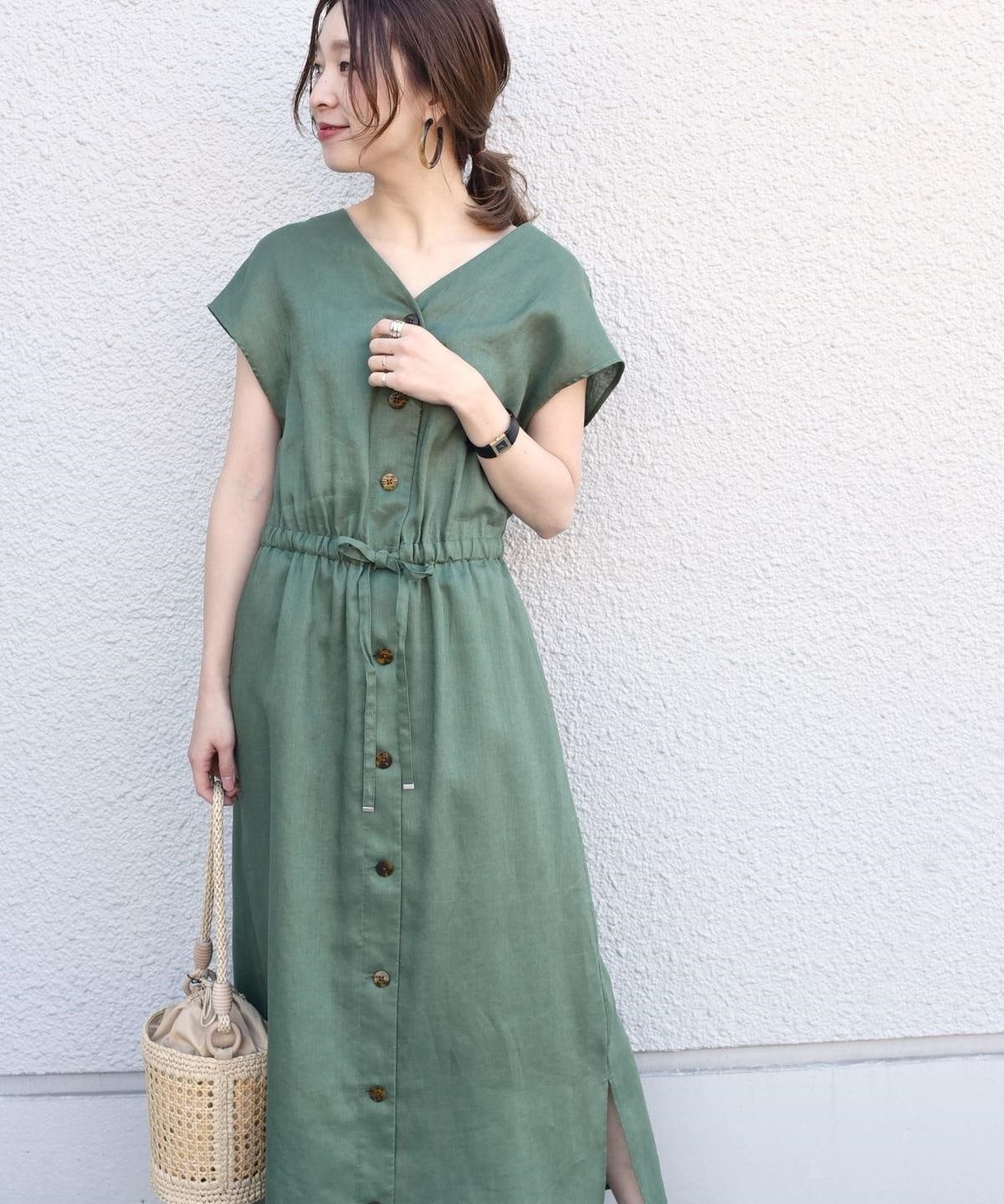 〈手洗い可能〉2WAYリネンVネックワンピース