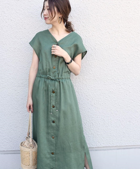 〈手洗い可能〉2WAYリネンVネックワンピース