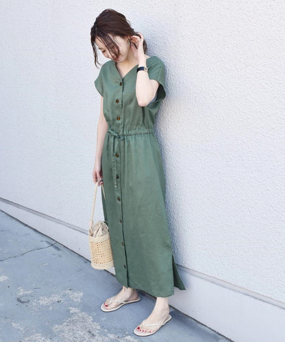 〈手洗い可能〉2WAYリネンVネックワンピース