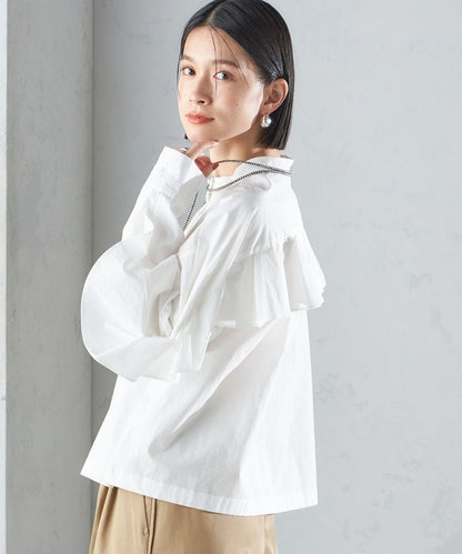 〈手洗い可能〉近江晒 タイプライター ラッフル ブラウス 24SS