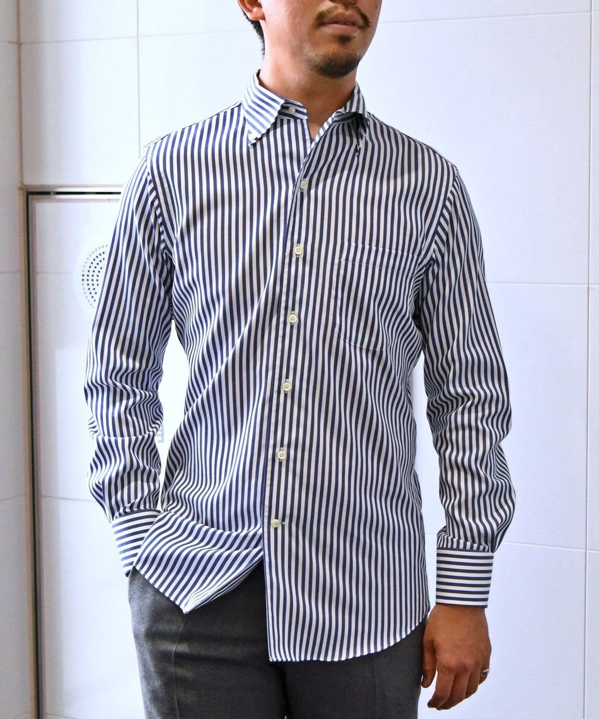 SHIPS: イージーアイロン ロングストライプ イタリアンボタンダウン シャツ