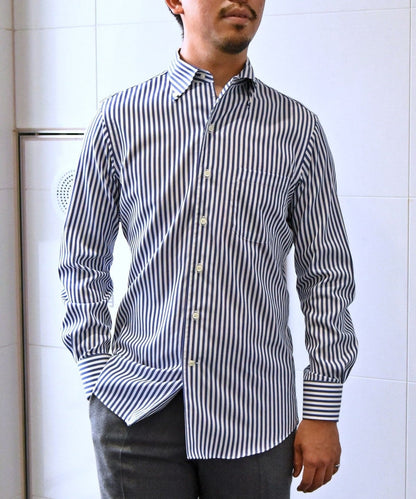 SHIPS: イージーアイロン ロングストライプ イタリアンボタンダウン シャツ