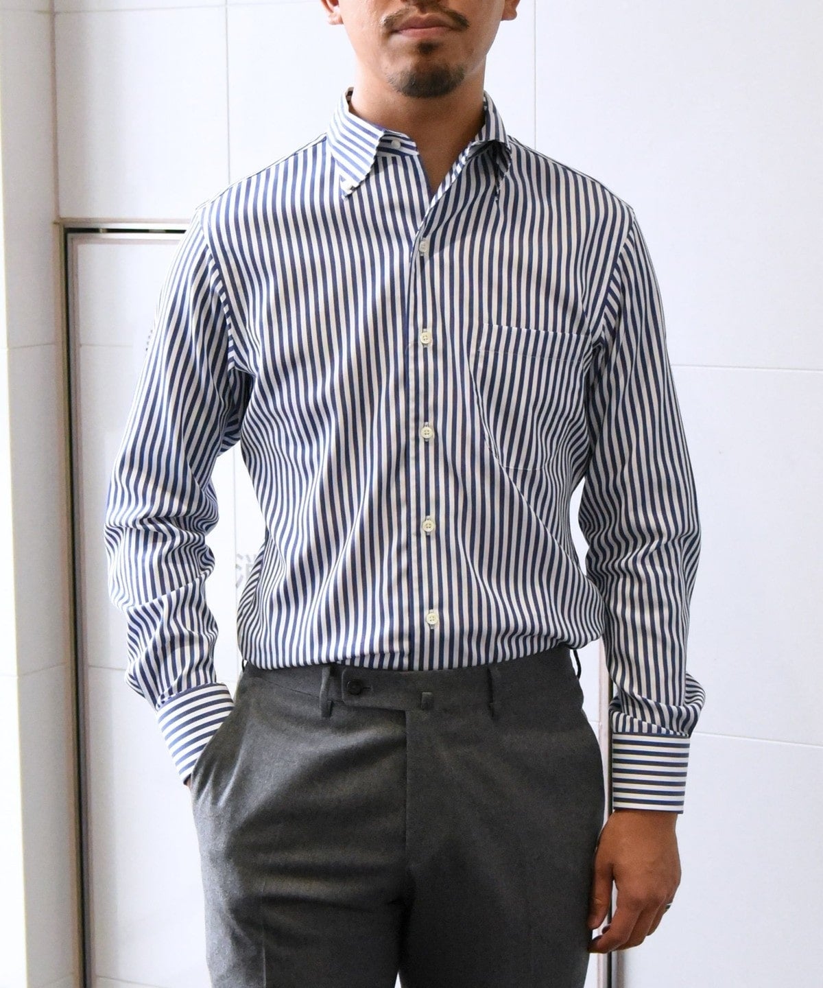 SHIPS: イージーアイロン ロングストライプ イタリアンボタンダウン シャツ