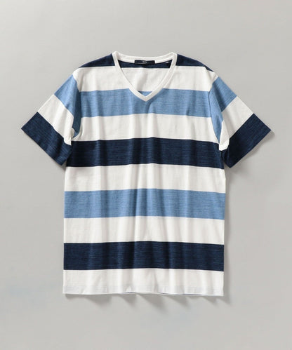 SHIPS: japan quality ワイドボーダー/パネル Vネック Tシャツ