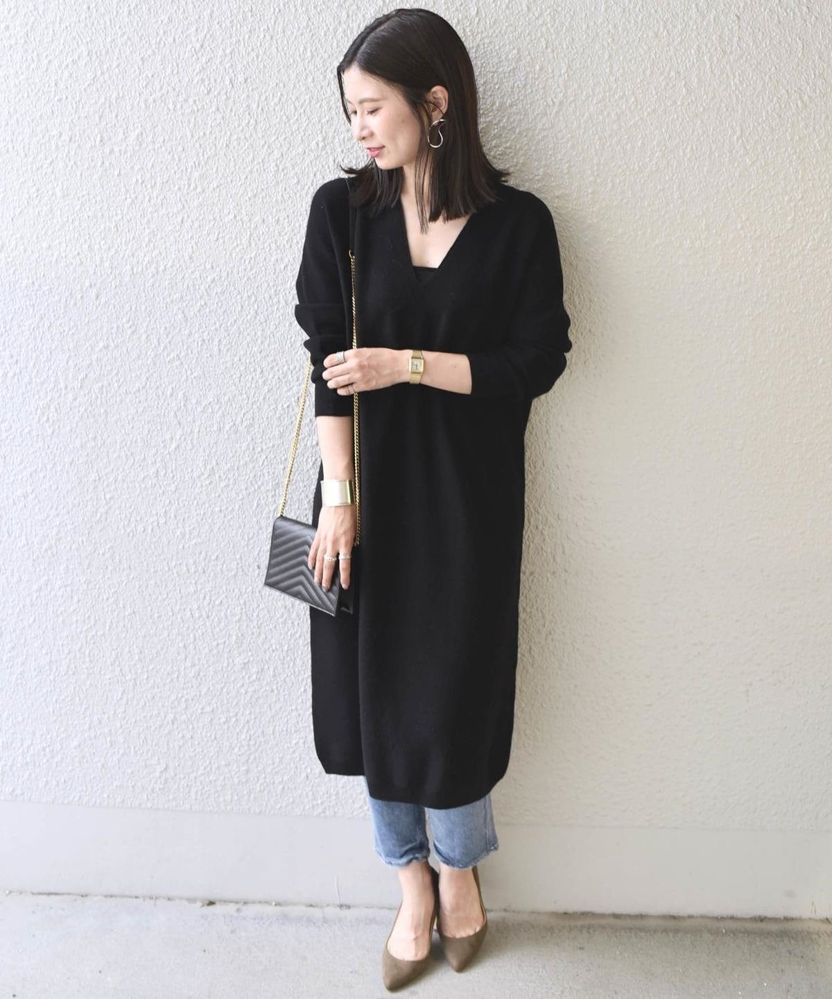 【手洗い可能】ホールガーメントVネックワンピース