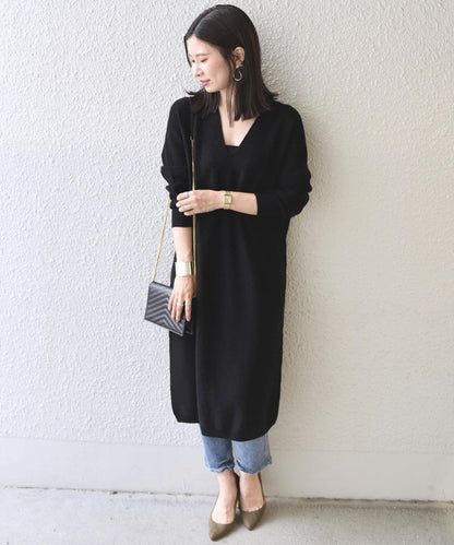 【手洗い可能】ホールガーメントVネックワンピース