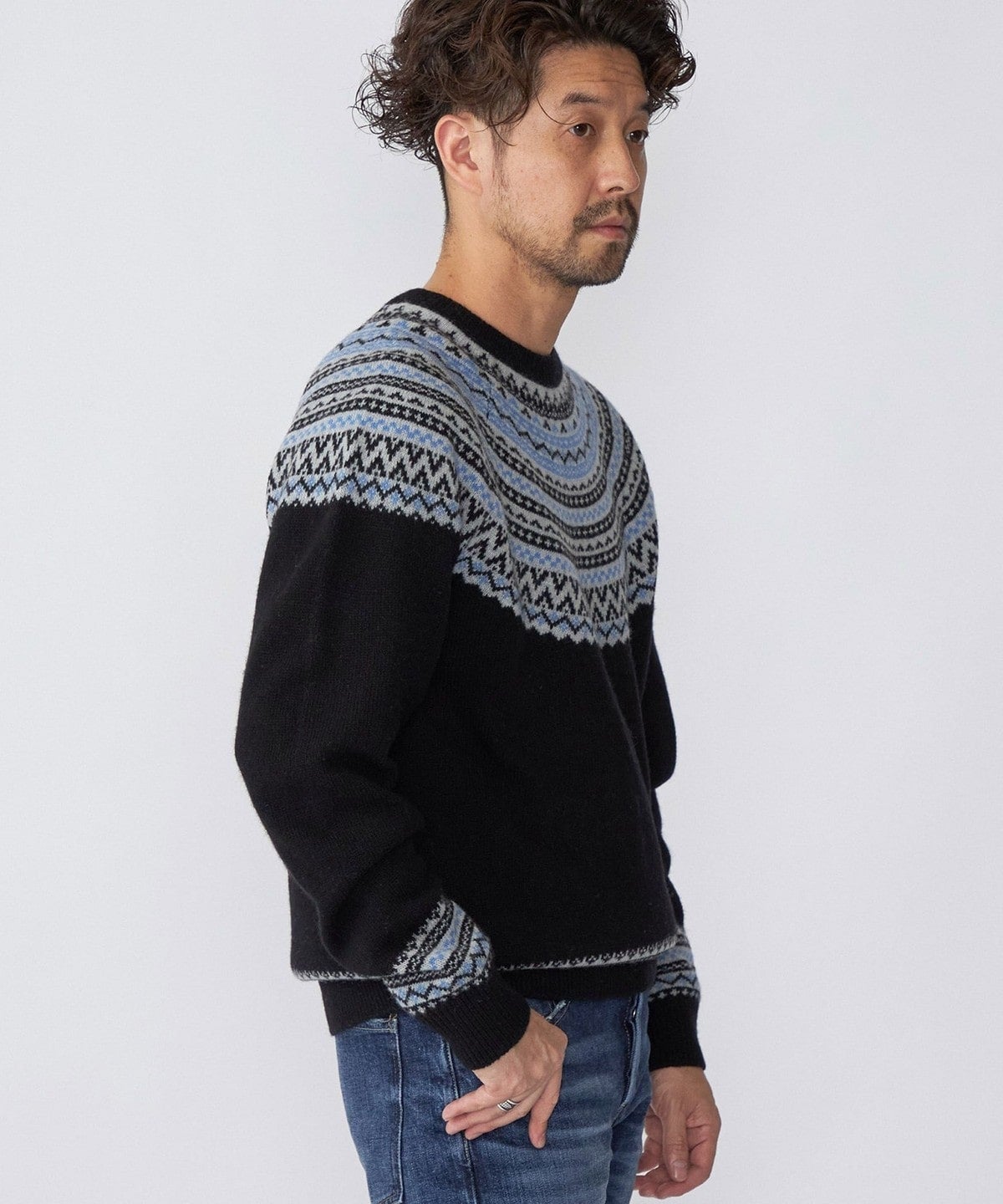 SHIPS: 7ゲージ イタリア ヤーン ノルディック クルーネック ニット