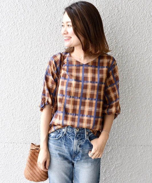 liflattie ships:ローンチェックタックブラウス