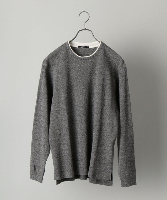 【WEB限定】SHIPS: ワッフル フェイクレイヤード クルーネック ロングスリーブ Tシャツ (ロンT)