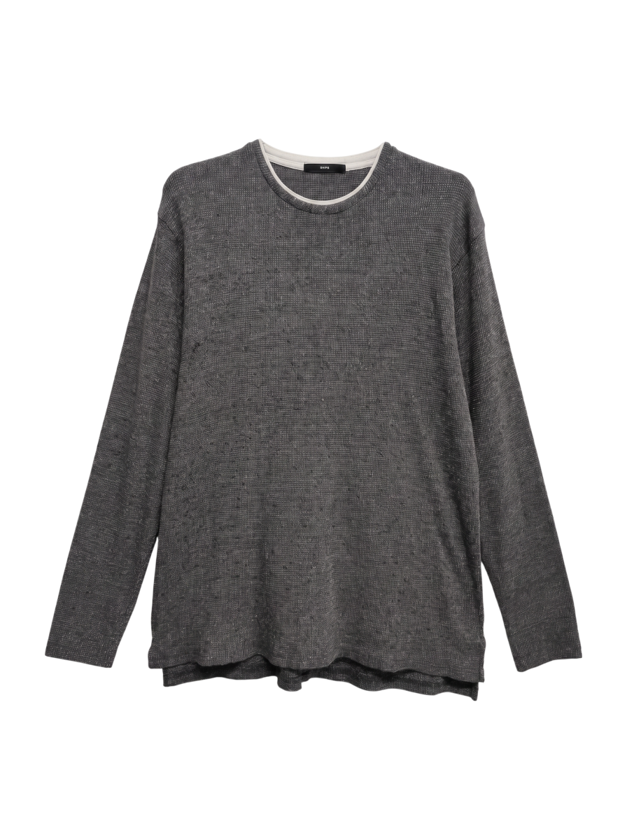 【WEB限定】SHIPS: ワッフル フェイクレイヤード クルーネック ロングスリーブ Tシャツ (ロンT)