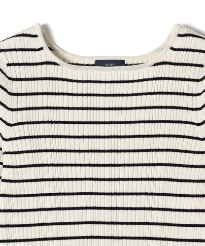 〈手洗い可能〉フェルガナ コットン ランダム リブ スクエアネック プルオーバー