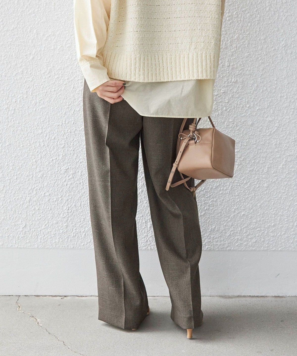 〈手洗い可能〉シャーク ツイード ウエスト タック パンツ