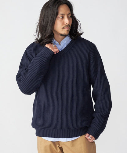 SHIPS:〈手洗い可能〉リラックスフィット 畔編み Vネック ニット