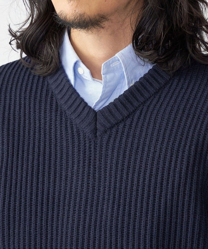 SHIPS:〈手洗い可能〉リラックスフィット 畔編み Vネック ニット