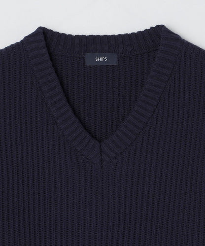 SHIPS:〈手洗い可能〉リラックスフィット 畔編み Vネック ニット