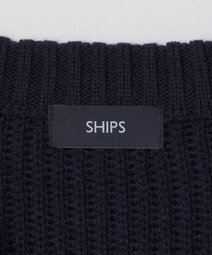 SHIPS:〈手洗い可能〉リラックスフィット 畔編み Vネック ニット