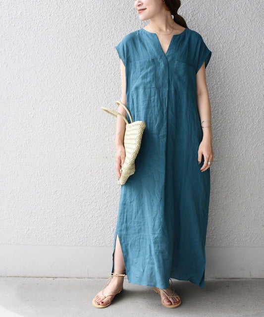 フレンチリネンスキッパーワンピース